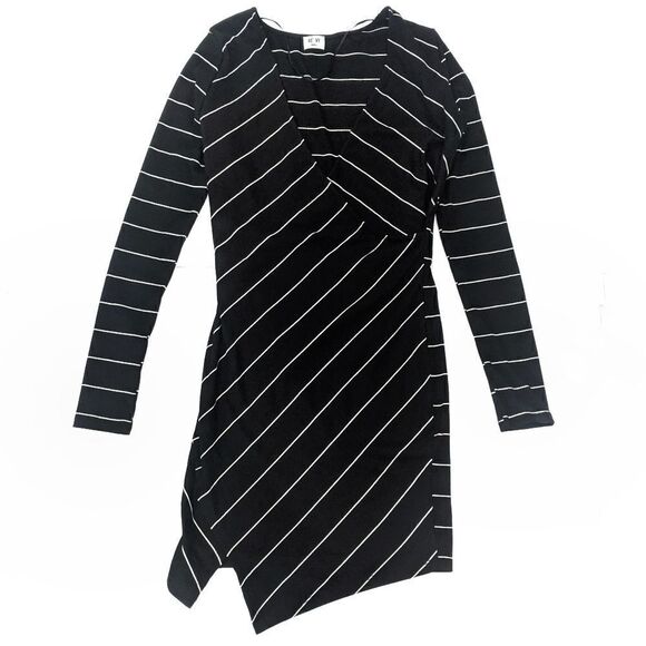 Renvy Black Striped Faux Wrap Long Sleeve Mini s S - Picture 1 of 8